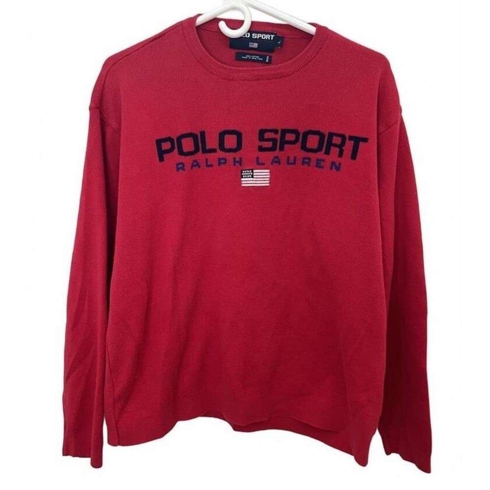 Polo Sport Ralph Lauren Sweater Red Flag Logo Crewneck Knit Large Men